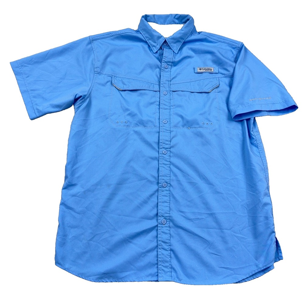 Columbia PFG Shirt Men Medium Blue Button Up Fishing Vented Omni Shade Camp